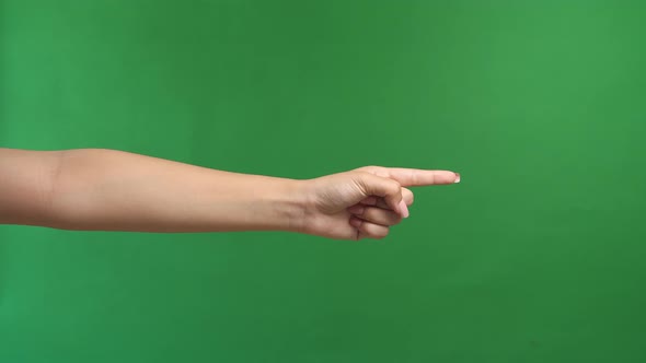 Woman Finger Point Isolated White Green Screen Background alt