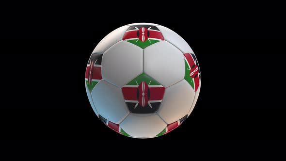 Soccer ball with flag Kenya, on black background loop alpha