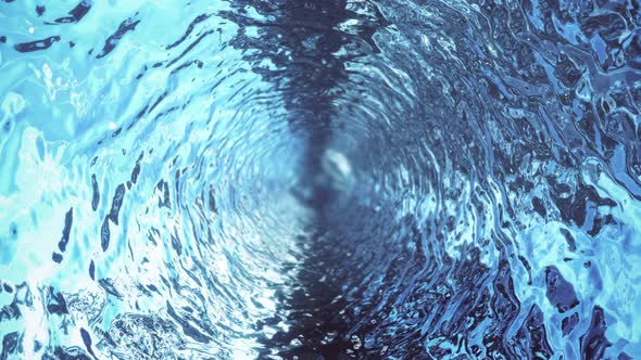 Cold Clear Deep Water Tunnel Spinning Around the Camera in Endless Wavy Tornado