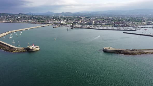 Aerial View of Sailing Boats, Ships and Yachts in Dun Laoghaire Marina Harbour, Ireland