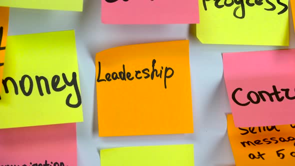 Word Leadership Written on Orange Sticker Glue Board alt