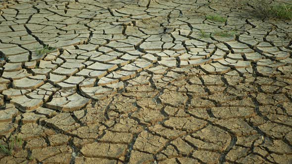 Drought Cracked Lake Pond Wetland Clay Drying Up the Soil Crust Earth Climate Change, Environmental