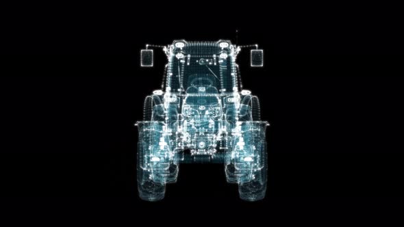 Farm Tractor Consisting of Glow Points and Lines