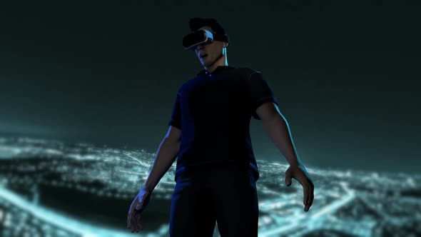 Future man wearing VR glasses