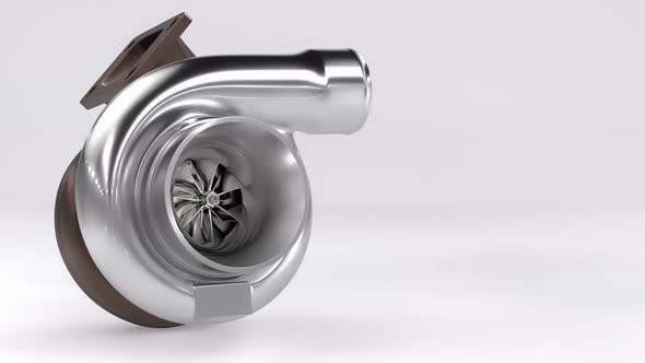 Modern Realistic 3D Rendered Turbocharger Animation Loop over White Background