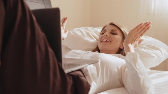 Young Business Woman Communicating By Video Call alt