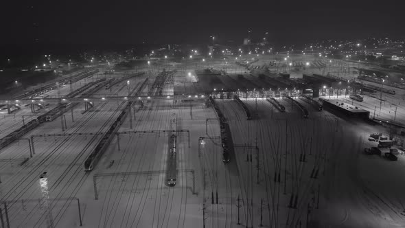 Aerial Shot of a Snowy Railway Station in Pasila Helsinki