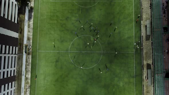 aerial view of a friendly soccer game alt