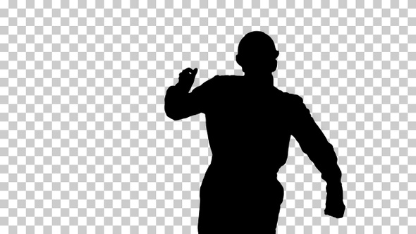 Silhouette Construction worker in helmet dancing, Alpha Channel alt