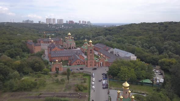 Aerial To Orthodox Monastery Goloseevo in Kyiv, Ukraine alt
