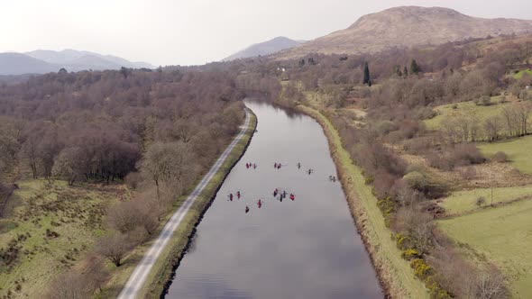 A Group of Canoeists on a Canal in Scotland From the Air alt