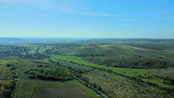Late Autumn Farmland Meadows Around the Village in the Foreground Houses and Road alt