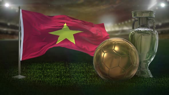 Vietnam Flag With Football And Cup Background Loop alt