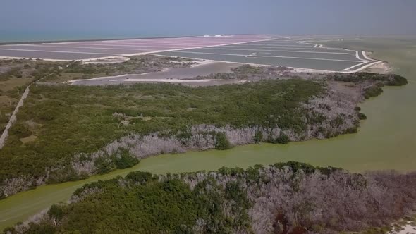 Aerial view on Mexican jungle and a lagoon in Rio Lagartos in Yucatan in Mexico alt
