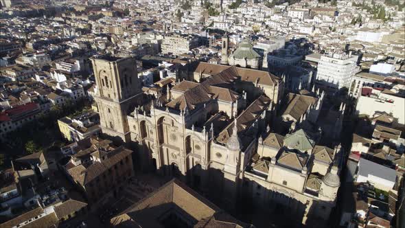 Impressive Baroque architecture of Granada Cathedral, Spain; aerial