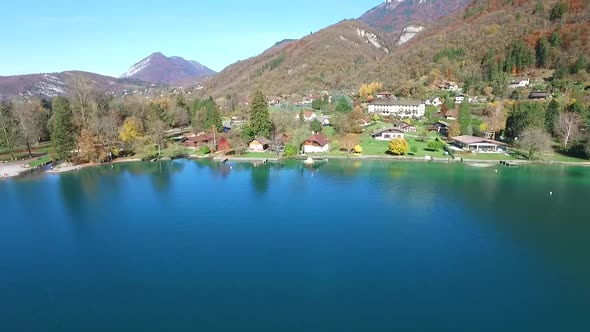 Scenic aerial view of Annecy, France and lake Lac dAnnecy. alt