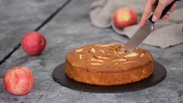 Home baked caramel apple cake. Autumn pastries.