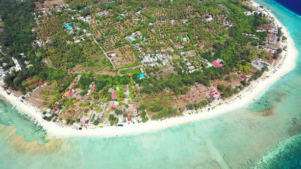 Aerial seascape with a beautiful beach on tropical island palm trees, Philippines. alt