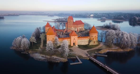 Trakai Castle at Winter, Aerial View Above the Castle
