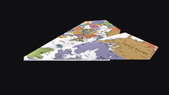 Paper Plane -  World Map - Side Angle - I - Transparent Loop
