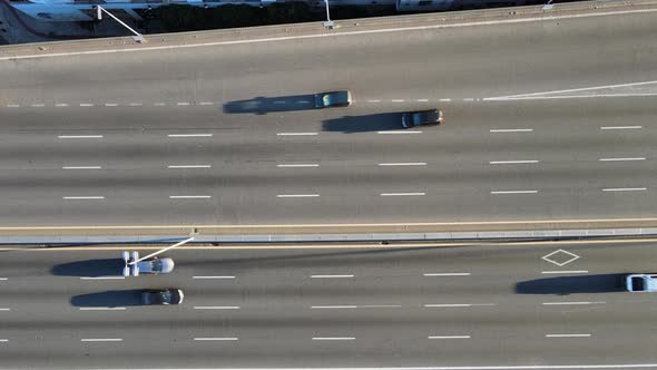 Static overhead aerial of highway traffic on sunny day in Argentina alt