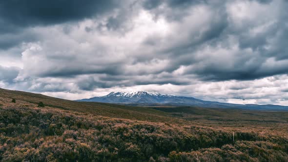 Dramatic Storm Clouds over Mount Ruapehu Mountains in Wild New Zealand Nature alt