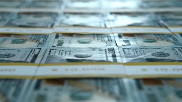 Bundles Of One Hundred USA Dollar Banknotes