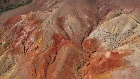 Aerial Video of the Textured Yellow and Red Mountains Resembling the Surface of Mars