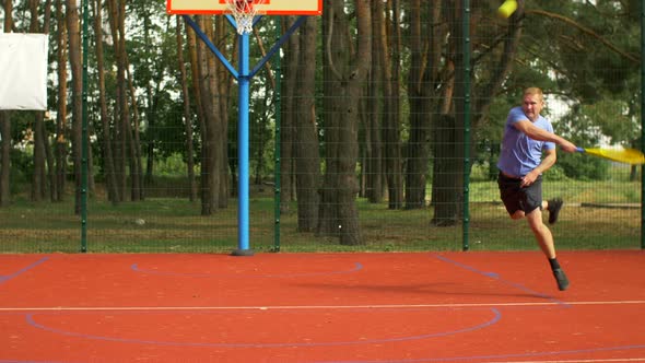 Upset Male Tennis Player Losing Match on Hardcourt alt