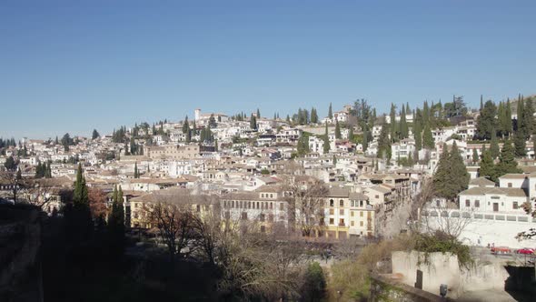 Granada city in Spain. Aerial panoramic view. Sky for copy space