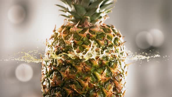 Half Pineapple Falling and Splashing on White Background alt