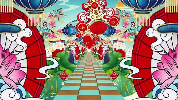 Chinese Traditional Spring Festival Painting Stage Background