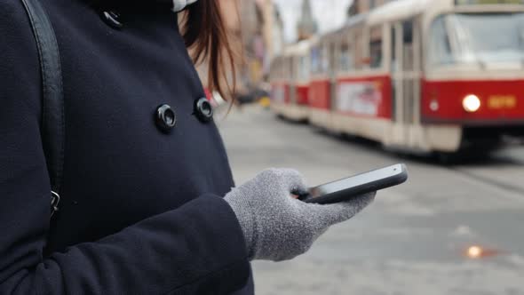 A Beautiful Young Woman Use Phone with Voice Recognition Ai Speech Audio Message Smartphone alt