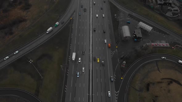 Top View of a Major Road in the City. Top View of the Road Junction. The Movement of the Camera From alt