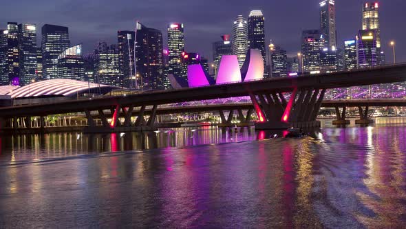Benjamin Sheares Bridge and Night Skyscrapers of Singapore