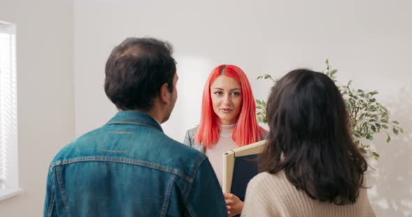 Couple Make Appointment to See Real Estate Agent Pinkhaired Elegantly Dressed Owner Invites Them to alt
