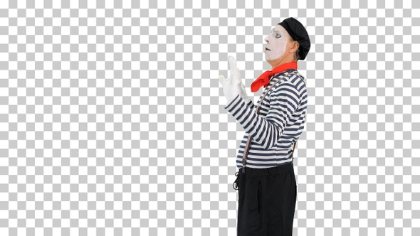 Mime playing a pantomime performance walking, Alpha Channel alt