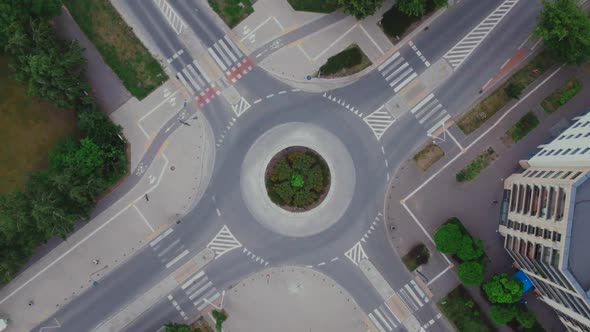 Topdown Drone Spinning Aerial Video of the Traffic Circle Intersection