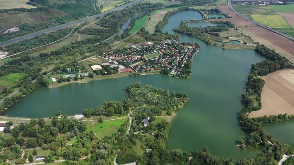 Aerial view of the lake zelena voda in Nove Mesto nad Vahom in Slovakia alt