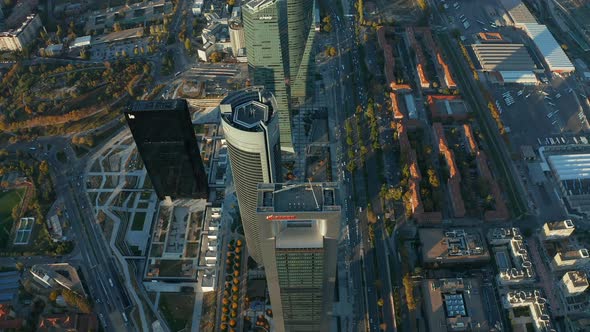 High Angle View of Modern High Rise Office Buildings Towering High Above Town alt