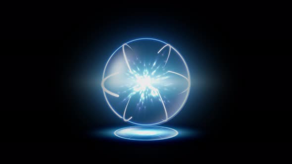 Blue Glowing Magic Sphere on a Black Background Animation