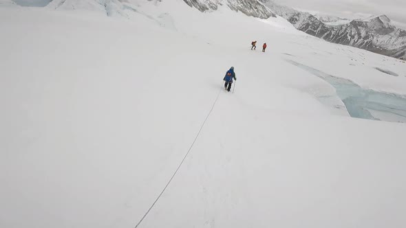 Mountaineers Climbing Mount Lhotse Peak Summit