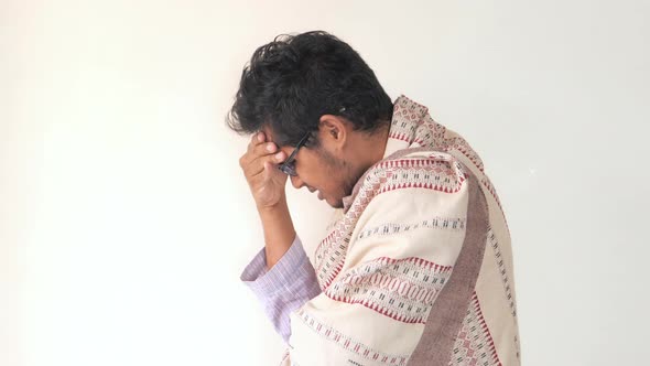  Young Man Coughing and Sneezes Against White Wall  alt