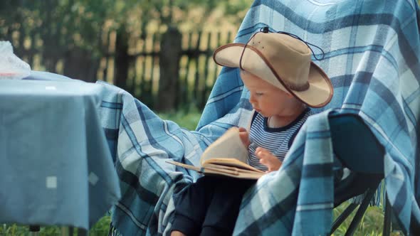 Cheerful Son Education Learn  Read Book, Enjoying Family Lifestyle. Little Kid On Fathers Day. alt