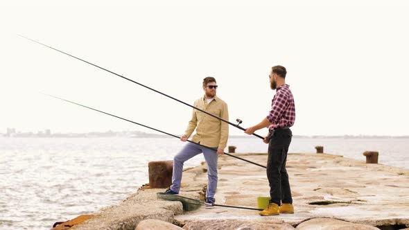 Happy Friends with Fishing Rods on Pier 13 alt