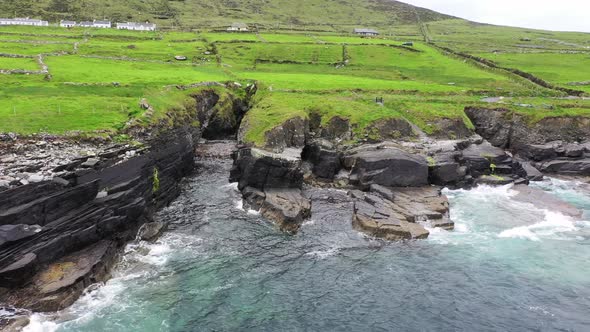 Beautiful Aerial View of Valentia Island. Scenic Irish Countyside on a Dull Spring Day, County Kerry