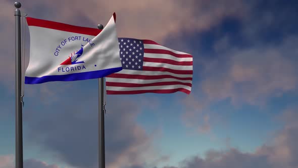 Fort Lauderdale City Flag Waving Along With The National Flag Of The USA - 2K alt