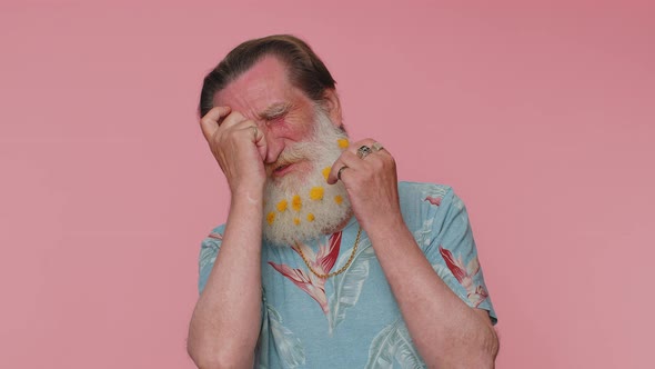 Upset Disappointed Sad Senior Old Man Wipes Tears and Cries From Despair Depression Despair Loss alt