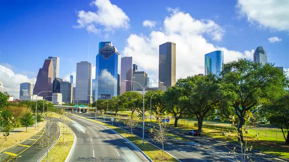 Houston Skyline Time Lapse Traffic Texas City Scape Traffic, Stock Footage