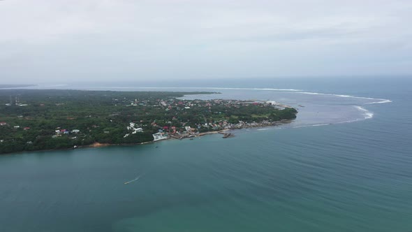 Town with Hotels and a Pier on the Island, Aerial View, The City of Bolinao, the Island of Luzon alt